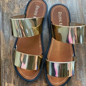 New metallic gold Electric Karma Grove Gold Slide Sandals